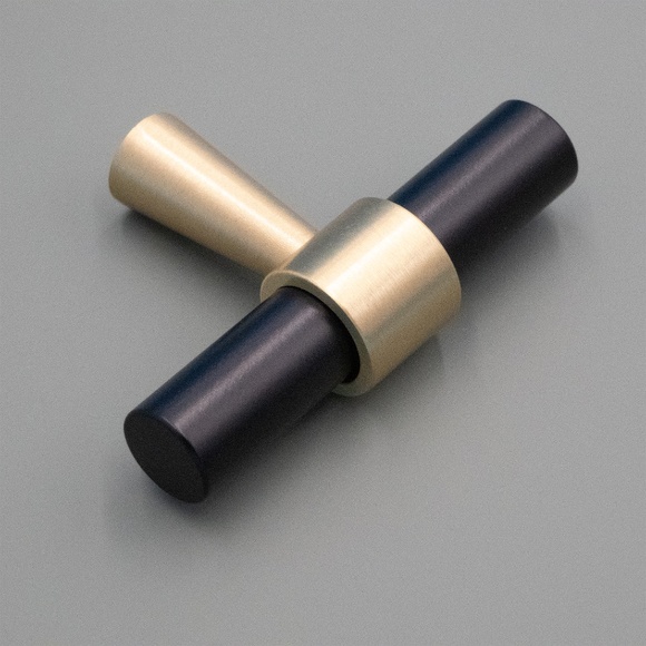 Black and Gold Brass T Bar Pull Cabinet Handles, Solid Brass Bar Handle Set of 4 - Picture 3 of 5